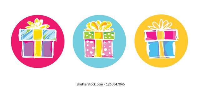 Hand drawn doodle present box with bow gift - pattern background