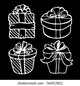 Hand drawn doodle present box and gift. pattern