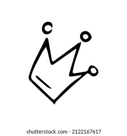 Hand drawn doodle princess crown. Vector black and white crown. Outline.