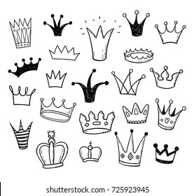 Hand drawn doodle princess crowns set