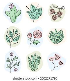 Hand drawn doodle print flower vector isolated design element set