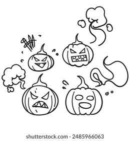 hand drawn doodle pumpkin halloween character illustration