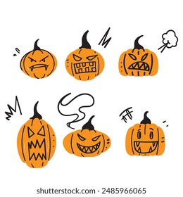 hand drawn doodle pumpkin halloween character illustration
