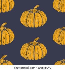 Calabaza dibujada a mano aislada en el fondo oscuro. Esbozo por tinta. Tema de Halloween. Estilo de Pointillismo