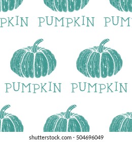 Hand drawn doodle pumpkin isolated on the dark background. Sketch by ink. Halloween theme. Pointillism style