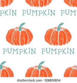 Hand drawn doodle pumpkin. Sketch by ink.  Seamless pattern
