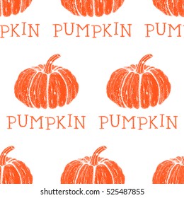 Hand drawn doodle pumpkin. Sketch by ink. Halloween theme. Seamless pattern