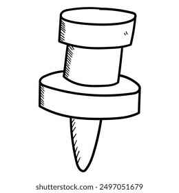 Hand drawn doodle push pin isolated on a white background. Vector illustration.