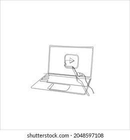 handgezeichnete Doodle-Hand-Druckbildtaste 
 auf Laptop-Illustration mit kontinuierlicher Linienzeichnung 