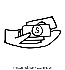 doodle dibujado a mano poner moneda en caja icono de donación de caridad aislado