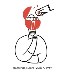 hand drawn doodle put coin on bulb symbol for investing idea illustration