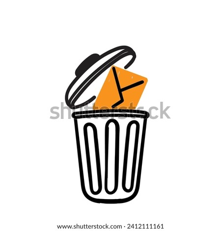 hand drawn doodle put letter in to dustbin symbol for deleting email icon