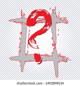Hand drawn doodle question mark and grunge frame on a transparent background. Cartoon punctuation marks in grunge texture style. Vector illustration.