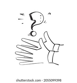 signo de interrogación de doodle dibujado a mano en vector de ilustración de mano de palma
