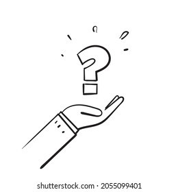 hand drawn doodle question mark on palm hand illustration vector