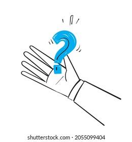 signo de interrogación de doodle dibujado a mano en vector de ilustración de mano de palma