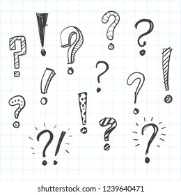 Hand drawn doodle question marks set