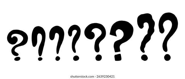 Hand drawn doodle question marks set. Doodle marker ask point. Punctuation ask marks. Black vector illustration isolated on white background.