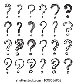 Hand drawn doodle questions marks vector set.