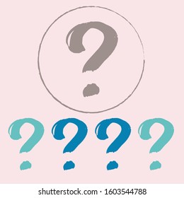 Hand drawn doodle questions marks set.  Flat design style with long shadow.  Question mark sign icon. Ask for help.  Vector