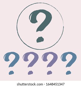 Hand drawn doodle questions marks set.  Flat design style with long shadow.  FAQ button.  Asking questions.  Vector
