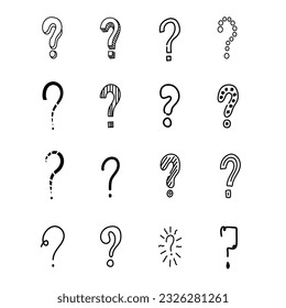 Hand drawn doodle questions marks set