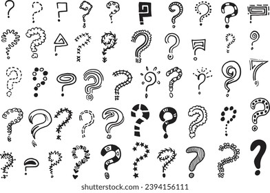 Hand drawn doodle questions marks set