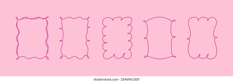 Dibujado a mano doodle marco peculiar. Arte de línea de coqueta femenina. bordes de moda rosa lineal para invitación de boda, tarjetas para cumpleaños, día de San Valentín. Diseño minimalista caprichoso. Vector.