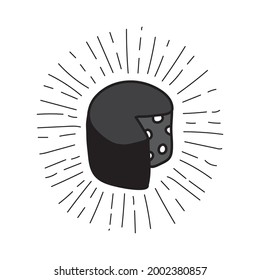 Hand drawn doodle Radiant shining Piece of cheese with holes. Black thick stroke. Vector illustration isolated on white background