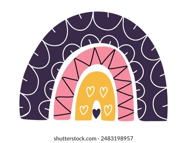 Hand drawn doodle rainbow isolated element on white background. Cute rainbow element in Scandinavian style. Vector illustration