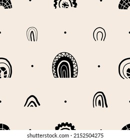 Patrón del arcoiris dibujado a mano. Vector de arco iris negro suave fondo en estilo escandinavo