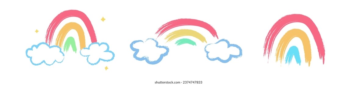 hand drawn doodle rainbow set