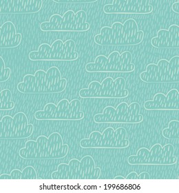 hand drawn doodle rainy clouds seamless pattern