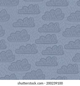 hand drawn doodle rainy clouds seamless pattern