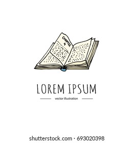 Hand drawn doodle Reading open book with text icon Vector illustration Back to school educational symbol Cartoon learning element Read book Isolated on white background For bookstore, shop, library