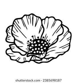 Hand drawn doodle realistic poppy flower. Perfect for tee, sticker, card, poster. Isolated vector illustration for decor and design.



