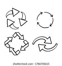 hand drawn doodle recycle arrow collection icon symbol vector