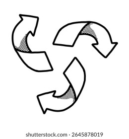 Hand drawn doodle recycling symbol outline vector illustration. Outline clean environment and ecology concept
