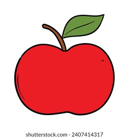 Doodle dibujado a mano manzana roja con hoja verde aislada en fondo blanco. Ilustración vectorial.