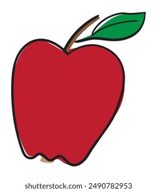 Hand Drawn Doodle red apple Illustration. Colorful Fruit Sticker Clip Art. Tasty sweet fruit, line icon, outline vector sign, linear pictogram isolated on white background.