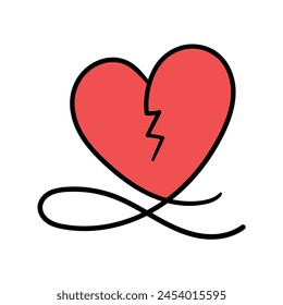 Hand drawn doodle red broken heart isolated on white background. Vector illustration.