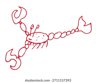 Contorno de lagostim vermelho rabiscado desenhado à mão.