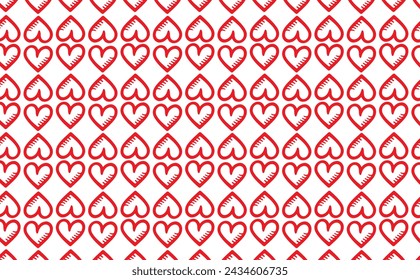 hand drawn doodle red hearts shape seamless pattern heart for wedding, mother, woman or valentines day white abstract background vector illustration