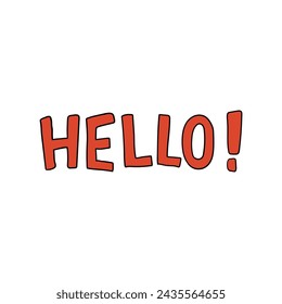 Hand drawn doodle red lettering hello isolated on white background. Vector illustration.