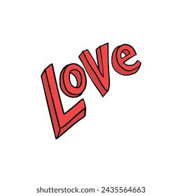 Hand drawn doodle red lettering love isolated on white background. Vector illustration.