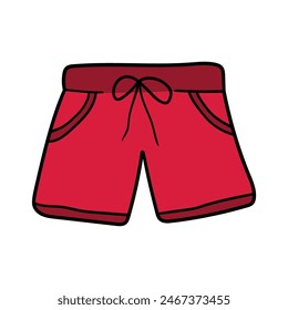 Hand drawn doodle red shorts isolated on white background. Vector illustration.