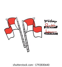 handgezeichnete doodle rote und weiße Flagge und Typografie-Symbol für den indonesischen Unabhängigkeitstag, Vektor