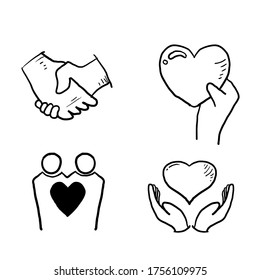 hand drawn doodle Relationship, Mutual Understanding, Mutual Assistance, Interaction, Friendship and Love symbol illustration cartoon style