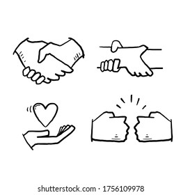 hand drawn doodle Relationship, Mutual Understanding, Mutual Assistance, Interaction, Friendship and Love symbol illustration cartoon style