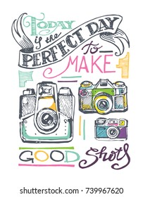 Hand drawn doodle retro camera. Take a good shot!
